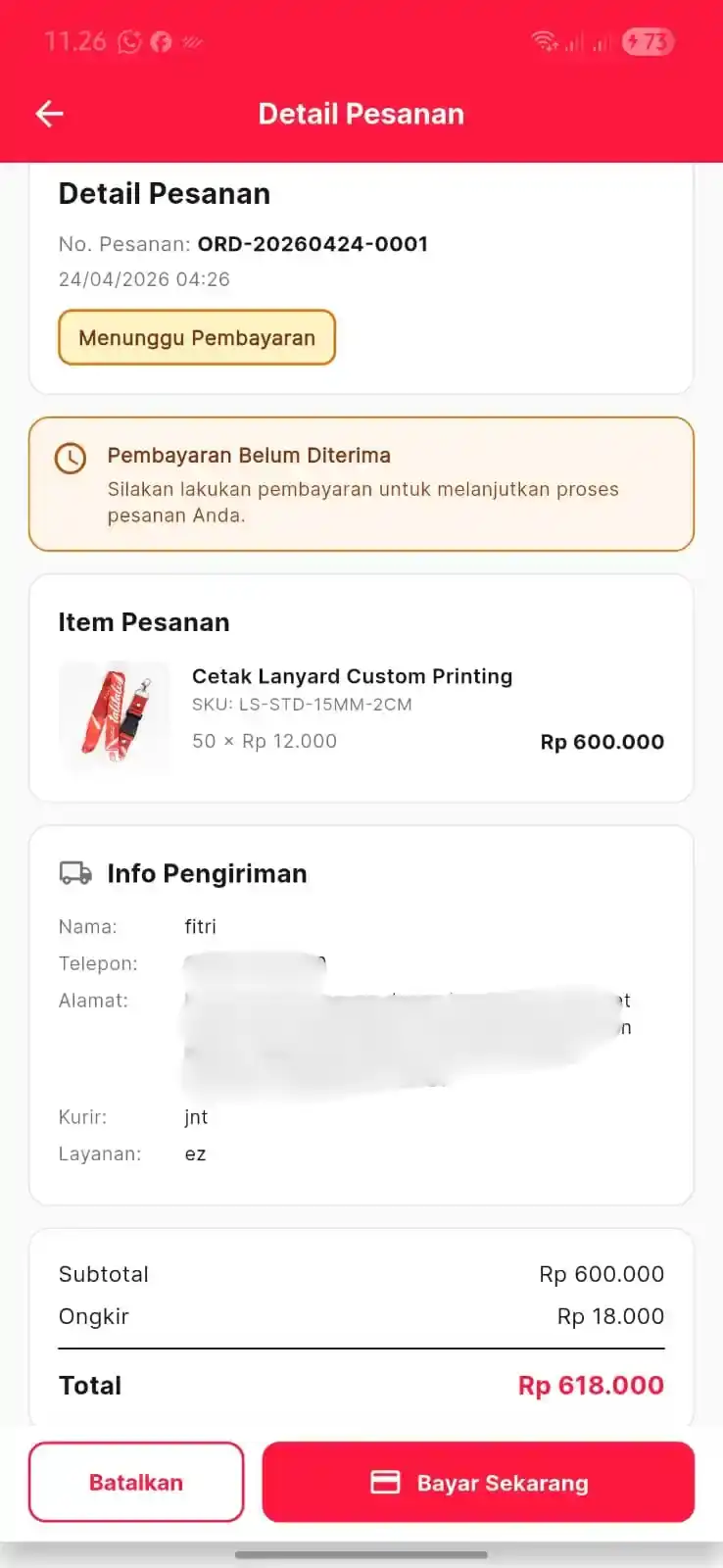 Ringkasan pesanan